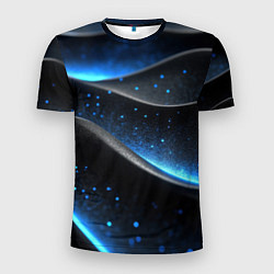 Футболка спортивная мужская Черная волнистая текстура с синей пыльцой, цвет: 3D-принт