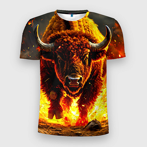 Мужская спорт-футболка Буйвол в огне / 3D-принт – фото 1