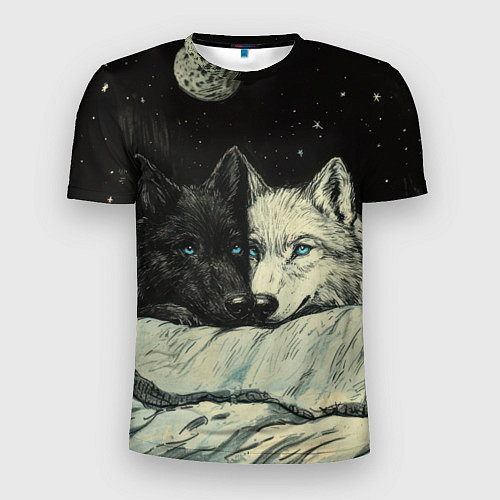 Мужская спорт-футболка Черный волк и белая волчица / 3D-принт – фото 1