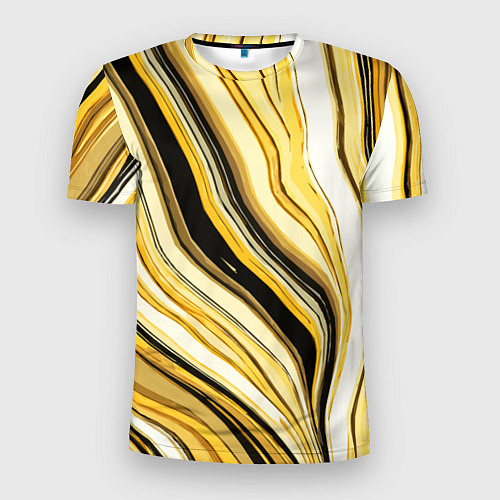 Мужская спорт-футболка Волнистые вертикальные чёрно-жёлтые полосы / 3D-принт – фото 1