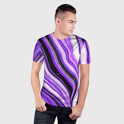 Футболка спортивная мужская Волнистые вертикальные чёрно-фиолетовые полосы, цвет: 3D-принт — фото 2
