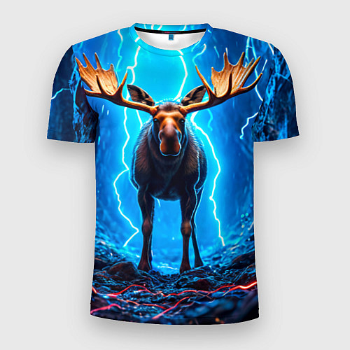 Мужская спорт-футболка Лось и молния / 3D-принт – фото 1