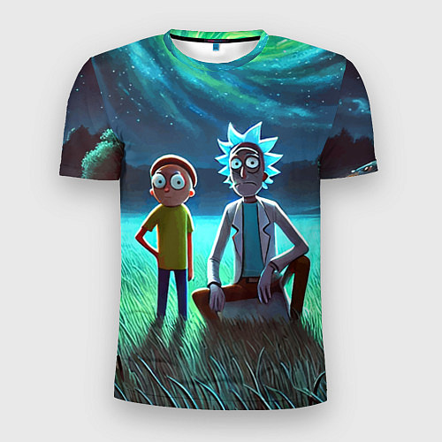 Мужская спорт-футболка Рик и Морти на поляне - нейроарт / 3D-принт – фото 1