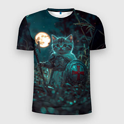 Мужская спорт-футболка Котенок рыцарь с щитом