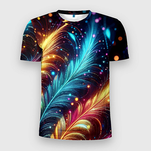 Мужская спорт-футболка Неоновые разноцветные перья / 3D-принт – фото 1