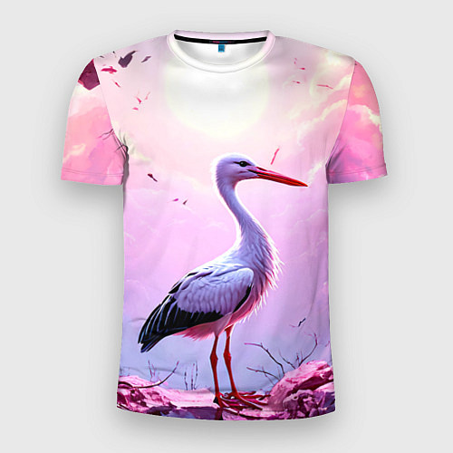 Мужская спорт-футболка Аист в розовых облаках / 3D-принт – фото 1