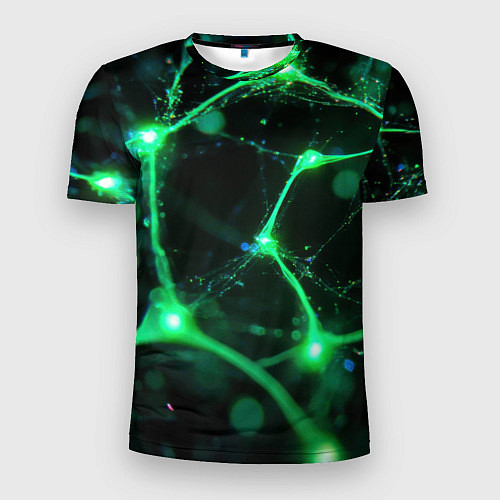 Мужская спорт-футболка Зеленый нейроны / 3D-принт – фото 1