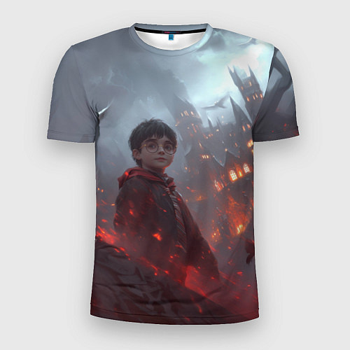 Мужская спорт-футболка Гарри Поттер горящий замок / 3D-принт – фото 1