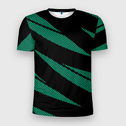 Футболка спортивная мужская Чёрный с бирюзовым текстура точки и полосы, цвет: 3D-принт