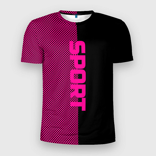 Мужская спорт-футболка Sport чёрно-розовый пополам / 3D-принт – фото 1