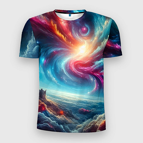 Мужская спорт-футболка Fantastic neon space landscape - ai art fantasy / 3D-принт – фото 1