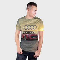 Футболка спортивная мужская Audi RS 7 на закате солнца, цвет: 3D-принт — фото 2