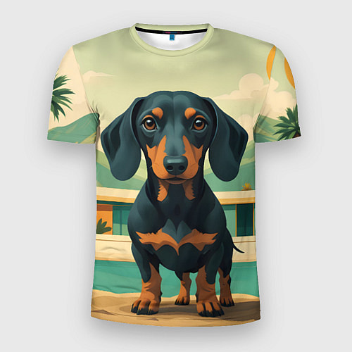 Мужская спорт-футболка Такса и лето / 3D-принт – фото 1