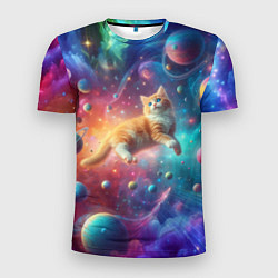 Футболка спортивная мужская Рыжий космический котёнок - неоновое свечение, цвет: 3D-принт