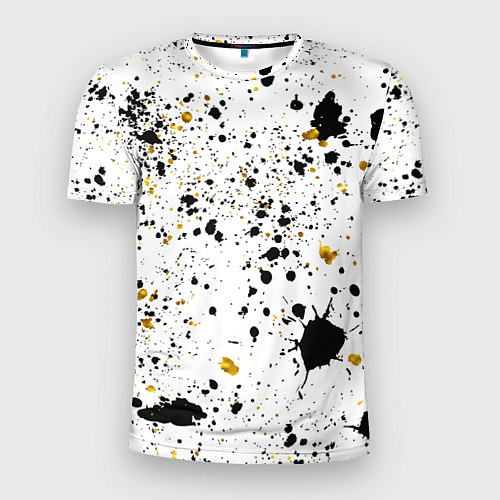 Мужская спорт-футболка Черные и золотистые пятна краски на белом фоне / 3D-принт – фото 1