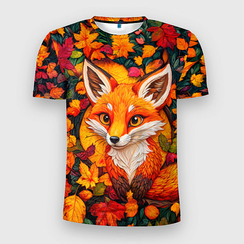 Мужская спорт-футболка Лисенок в осенних листьях / 3D-принт – фото 1