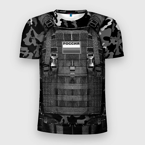 Мужская спорт-футболка Бронежилет - черный камуфляж / 3D-принт – фото 1