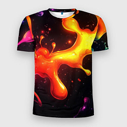 Футболка спортивная мужская Радужные кляксы на черном фоне, цвет: 3D-принт