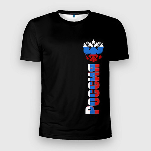 Мужская спорт-футболка Россия и герб в виде флага триколора / 3D-принт – фото 1