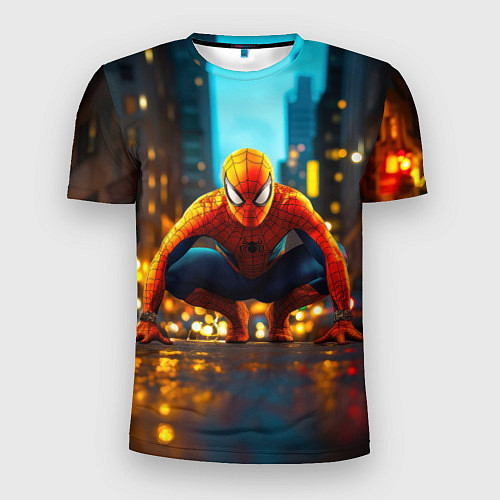 Мужская спорт-футболка Человек паук на старте / 3D-принт – фото 1