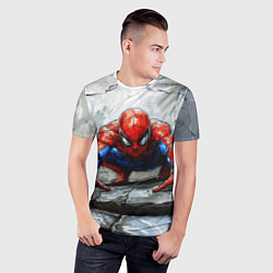 Футболка спортивная мужская Человек-паук палзет на стене, цвет: 3D-принт — фото 2