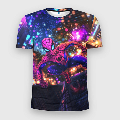 Мужская спорт-футболка Человек-паук и фиолетовый свет / 3D-принт – фото 1