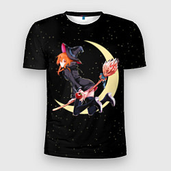 Футболка спортивная мужская Ведьма с яблоком летит на метле, цвет: 3D-принт