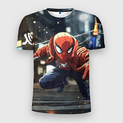 Мужская спорт-футболка Человек-паук запускает паутину / 3D-принт – фото 1