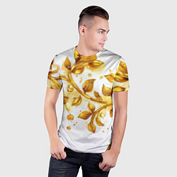 Футболка спортивная мужская Золотые листья на белом, цвет: 3D-принт — фото 2