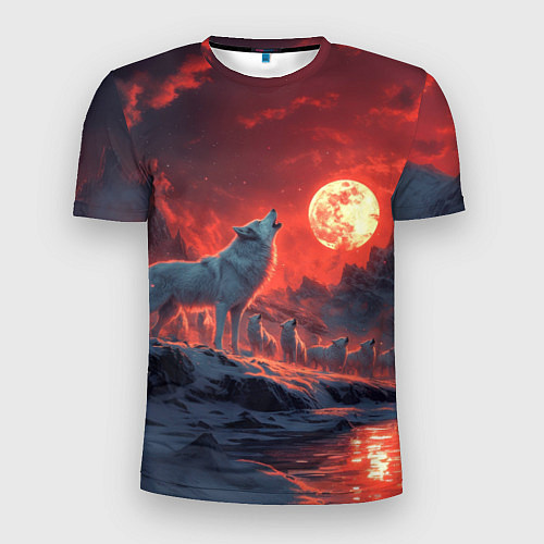 Мужская спорт-футболка Белый волк воет на луну / 3D-принт – фото 1