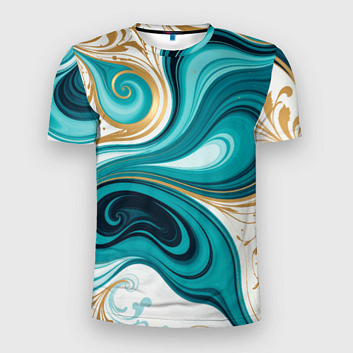 Мужская спорт-футболка Бирюза и золото / 3D-принт – фото 1