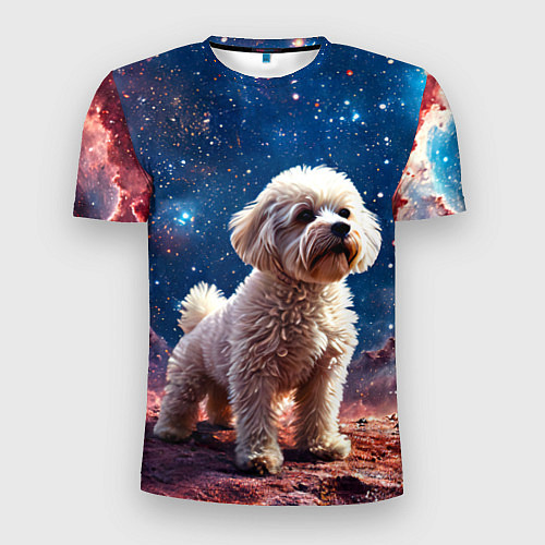 Мужская спорт-футболка Бишон в космосе / 3D-принт – фото 1