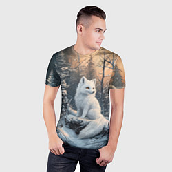 Футболка спортивная мужская Белый лисенок в зимнем лесу, цвет: 3D-принт — фото 2