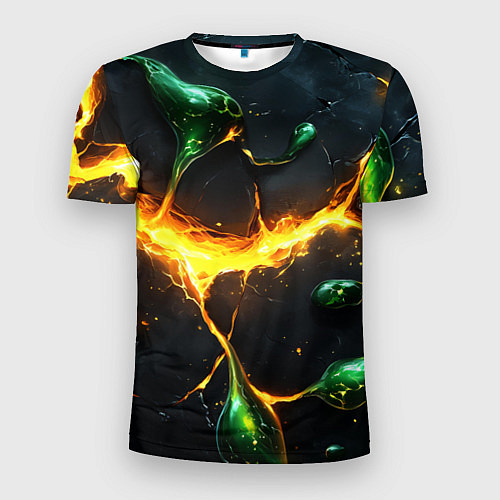 Мужская спорт-футболка Разлом текстуры с зеленой слизью / 3D-принт – фото 1