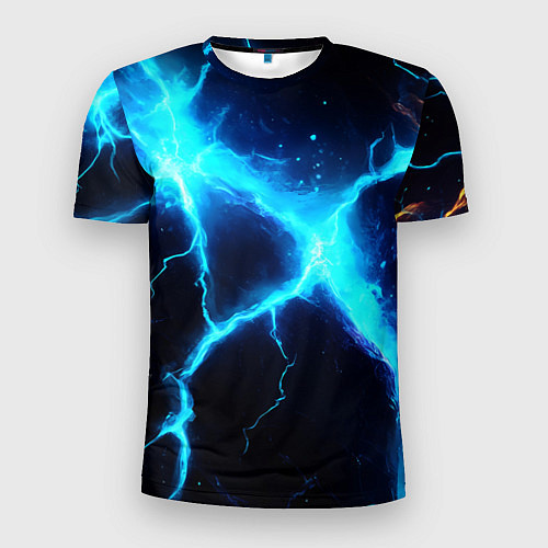 Мужская спорт-футболка Голубой разлом из молний / 3D-принт – фото 1