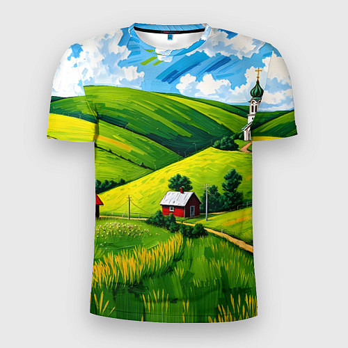 Мужская спорт-футболка Русская деревенька / 3D-принт – фото 1