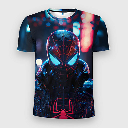 Мужская спорт-футболка Человек-паук в вечернем городе / 3D-принт – фото 1