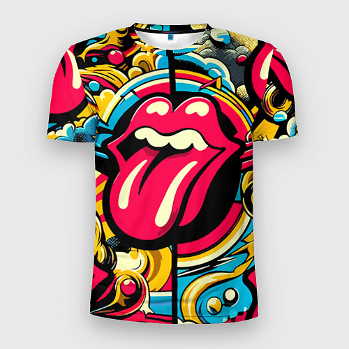 Мужская спорт-футболка Rolling Stones logo - pop art pattern / 3D-принт – фото 1