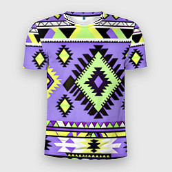 Футболка спортивная мужская Геометрический сиренево желтый орнамент ацтеков, цвет: 3D-принт