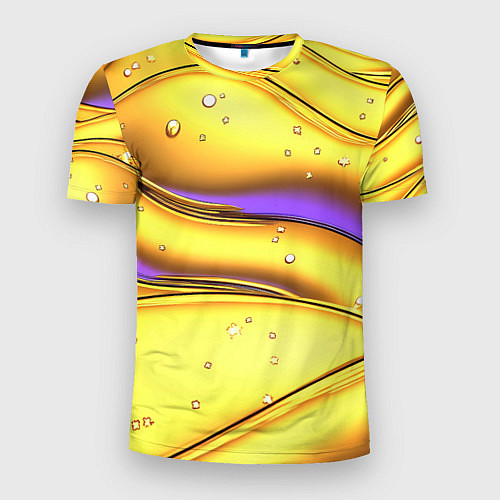 Мужская спорт-футболка Золотые волны с фиолетовым свечением / 3D-принт – фото 1