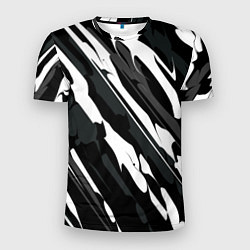 Футболка спортивная мужская Разводы белым на черном, цвет: 3D-принт