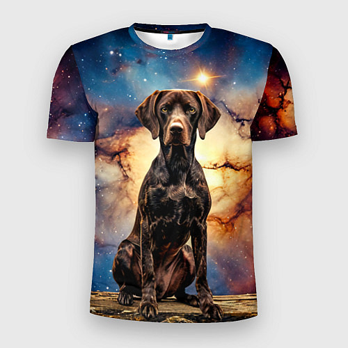 Мужская спорт-футболка Курцхаар и космос / 3D-принт – фото 1
