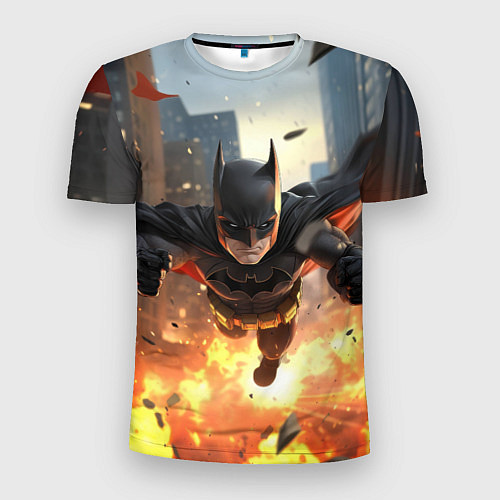 Мужская спорт-футболка Бэтмен в полете над огнем / 3D-принт – фото 1