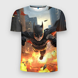 Футболка спортивная мужская Бэтмен в полете над огнем, цвет: 3D-принт