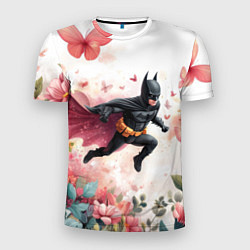 Футболка спортивная мужская Бэтмен прыгает над цветами и бабочками, цвет: 3D-принт