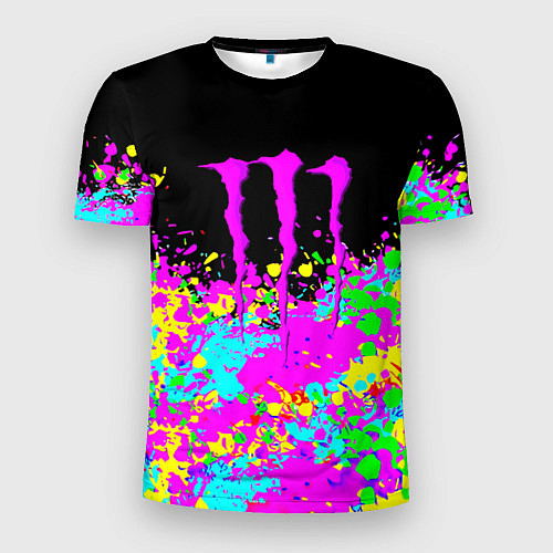 Мужская спорт-футболка Monster energy краски неоновые / 3D-принт – фото 1