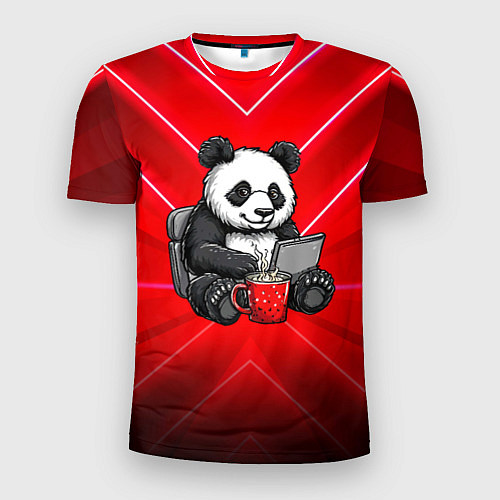 Мужская спорт-футболка Панда работает за ноутбуком / 3D-принт – фото 1