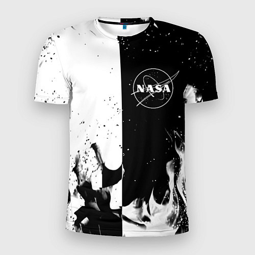 Мужская спорт-футболка Nasa черно белый огонь / 3D-принт – фото 1