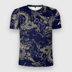 Мужская спорт-футболка Золотые драконы на синем