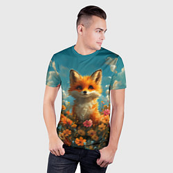 Футболка спортивная мужская Лисица в цветочном поле, цвет: 3D-принт — фото 2